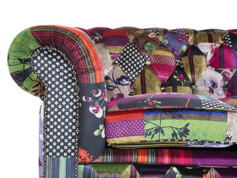 Divano Chesterfield In Tessuto 2/3 Posti Multicolore, Braccioli Trapuntati, Struttura In Legno - 2