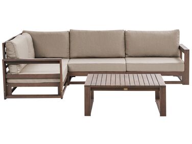 Lounge Set zertifiziertes Holz dunkelbraun 4-Sitzer rechtsseitig modular Auflagen taupe TIMOR II