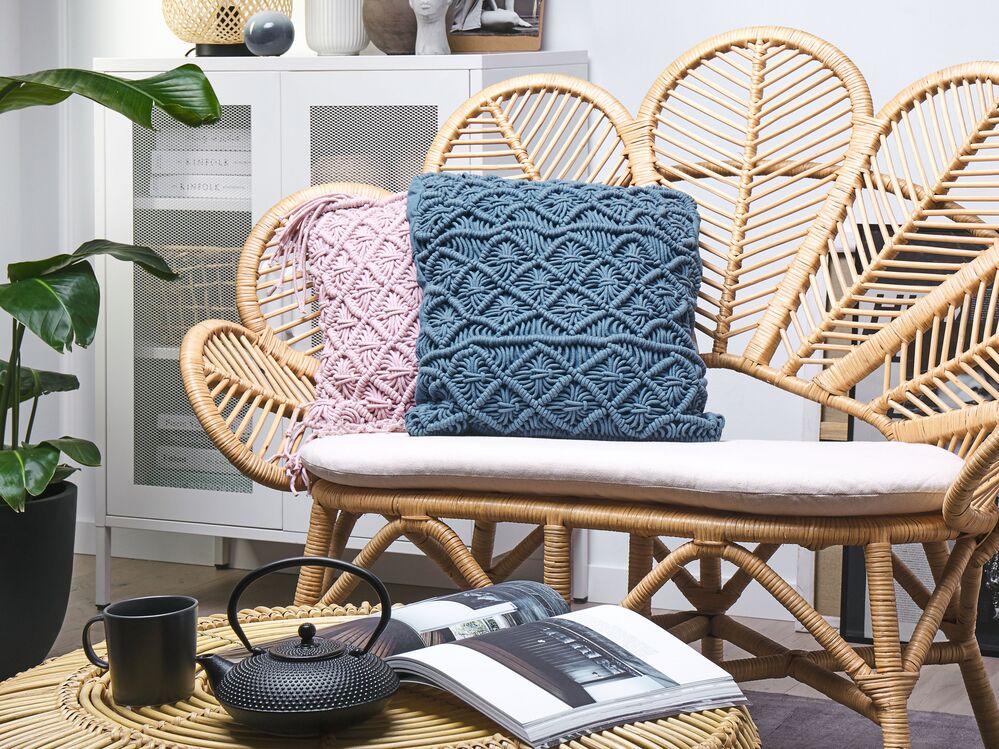 Dekokissen Strickmuster blau 45 x 40 cm 2er Set GOREME Beliani.de