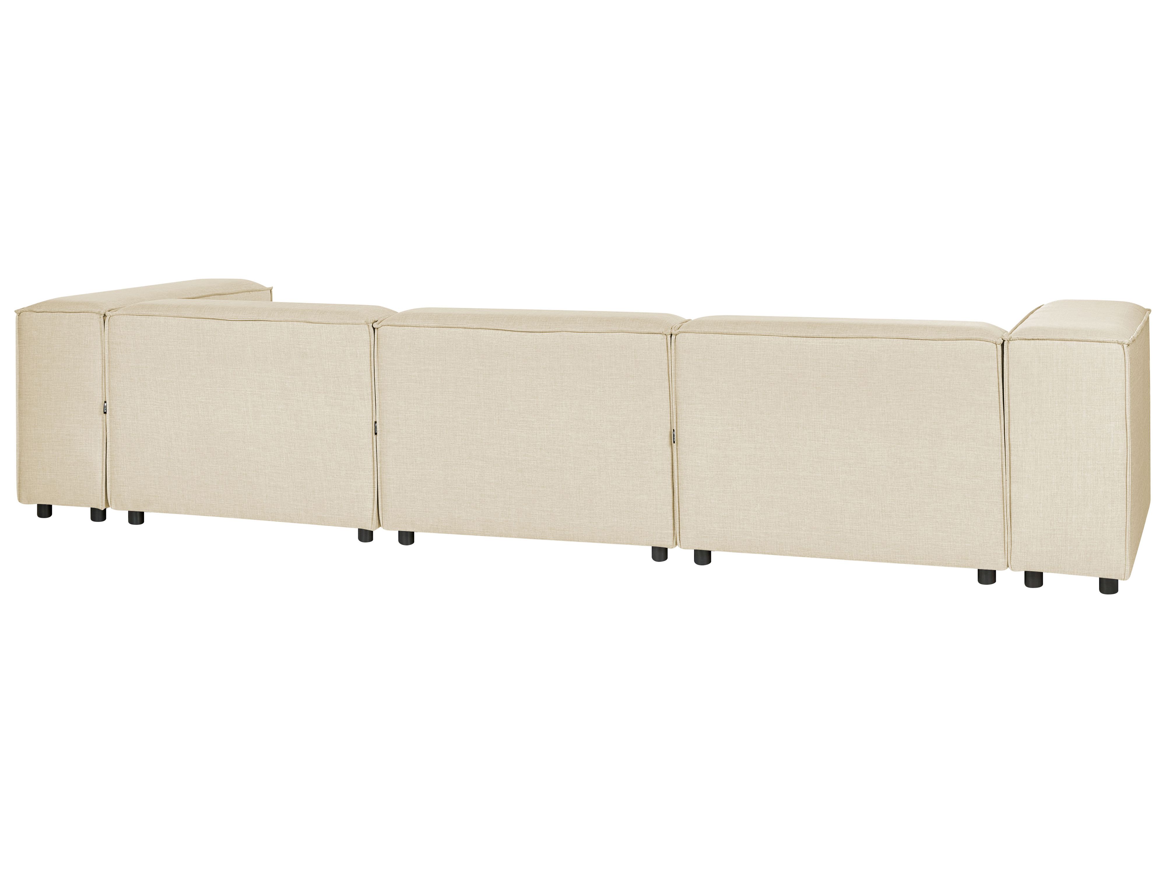 Left Hand 3 Seater Modular Linen Corner Sofa with Ottoman Beige APRICA