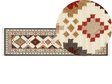 Kelim Teppich Wolle mehrfarbig 80 x 300 cm orientalisches Muster Kurzflor GHUKASAVAN