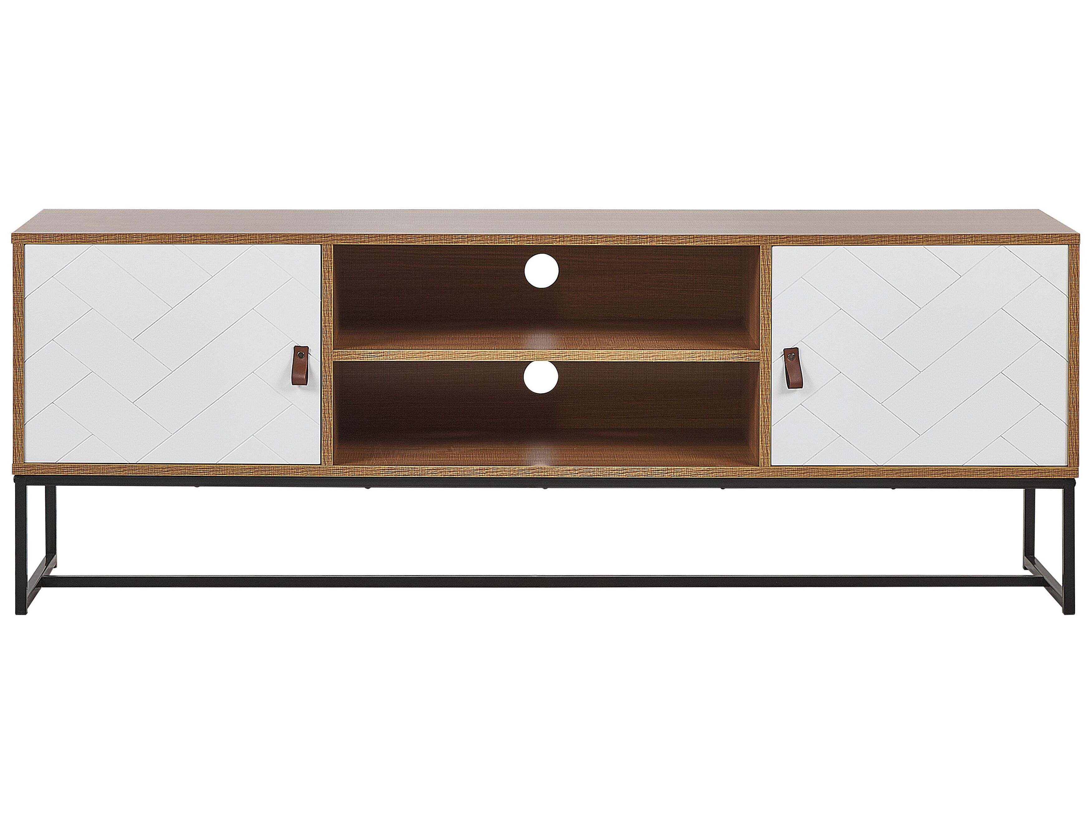 TV Stand Light Wood with White NUEVA Beliani.co.uk