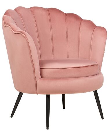 Sessel Samtstoff rosa / schwarz Muscheldesign LOVIKKA