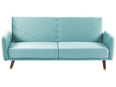 Sofá-cama de 3 lugares em veludo azul claro SENJA