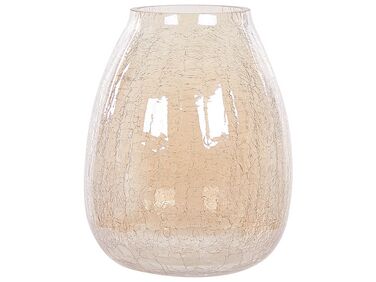 Glass Flower Vase 22 cm with Crackle Effect Light Beige LIKOPORIA