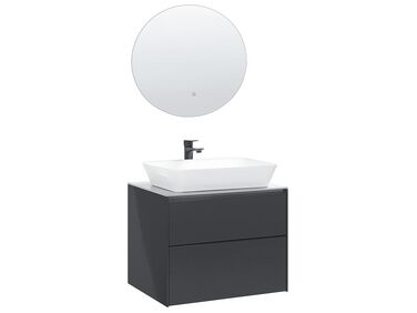 Meuble vasque avec miroir et cabinet gris MANZON