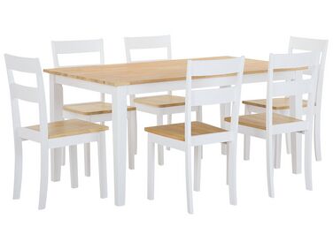 Zestaw do jadalni stół i 6 krzeseł drewniany jasny z białym GEORGIA