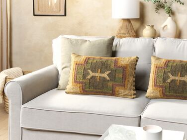 Set of 2 Jute Cushions Geometric Pattern 30 x 50 cm Multicolour PULICAT
