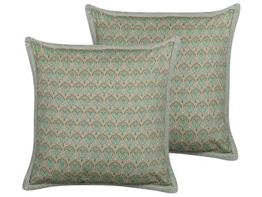 Set of 2 Cotton Cushions Leaf Pattern 45 x 45 cm Green PICTUS