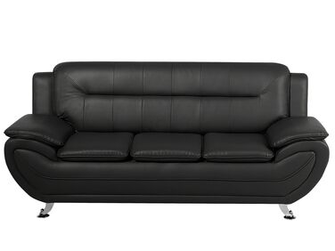 3 Seater Faux Leather Sofa Black LEIRA