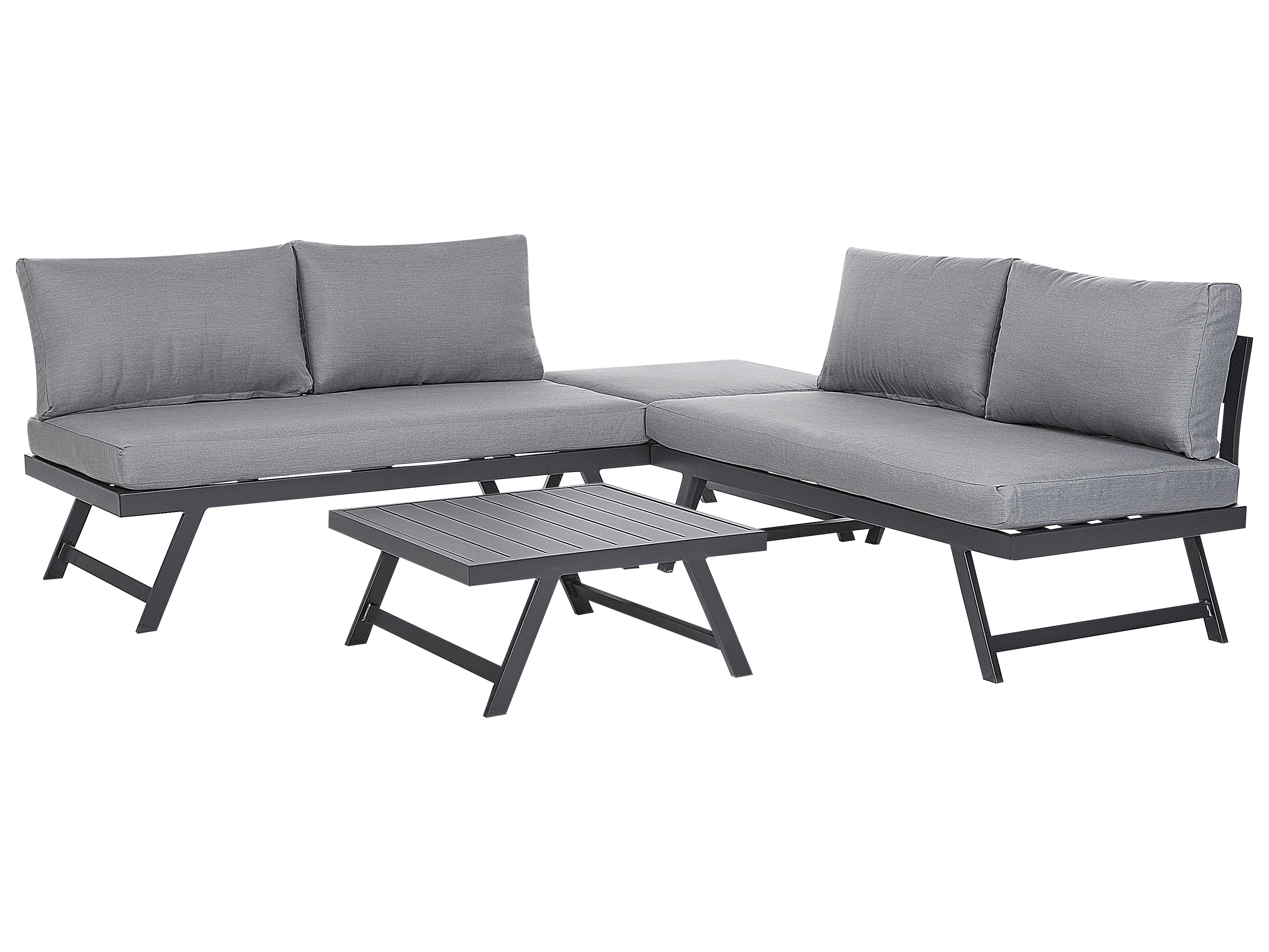 Lounge Set Aluminium Schwarz 5 Sitzer Modular Auflagen Dunkelgrau lounge-set-aluminium-schwarz-5-sitzer-modular-auflagen-dunkelgrau