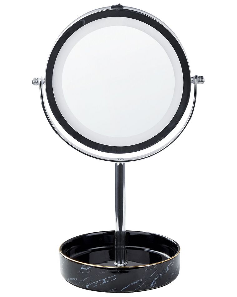 Kosmetikspiegel silber / schwarz mit LED-Beleuchtung ø 26 cm SAVOIE_847888