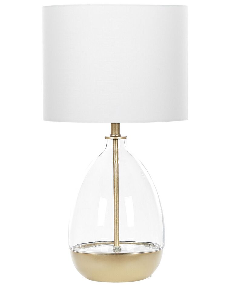 Lámpara de mesa de vidrio transparente/blanco/dorado 63 cm OKARI_823046