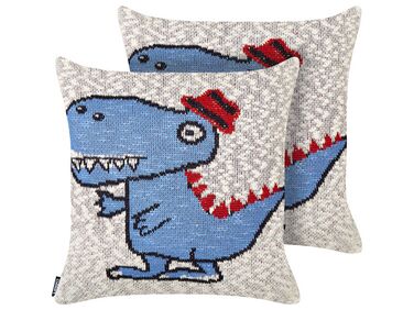 Conjunto de 2 almofadas decorativas com motivo de dinossauro en algodão creme e azul 45 x 45 cm GAMBIR