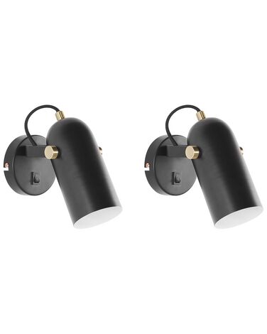 Set of 2 Metal Spotlight Lamps Black TYRIA