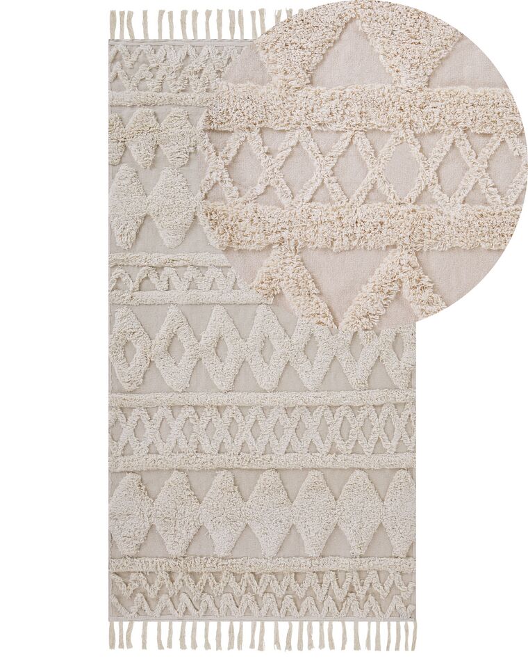 Teppich Baumwolle beige 80 x 150 cm geometrisches Muster Fransen Kurzflor DIDIM_817626