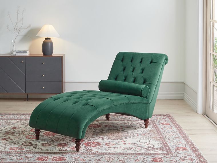 Velvet Chaise Lounge Dark Green MURET | Beliani.co.uk
