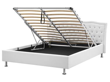 Bílá kožená postel s úložištěm Chesterfield 160x200 cm METZ