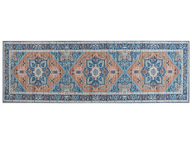 Vloerkleed polyester blauw/oranje 80 x 240 cm RITAPURAM