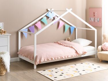 Wooden Kids House Bed EU Single Size White ORLU 