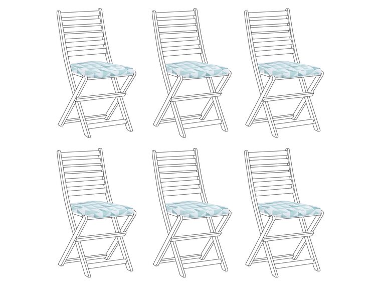 Sæt med 6 udendørs sædepuder trekantmønster blå og hvid TOLVE_849045