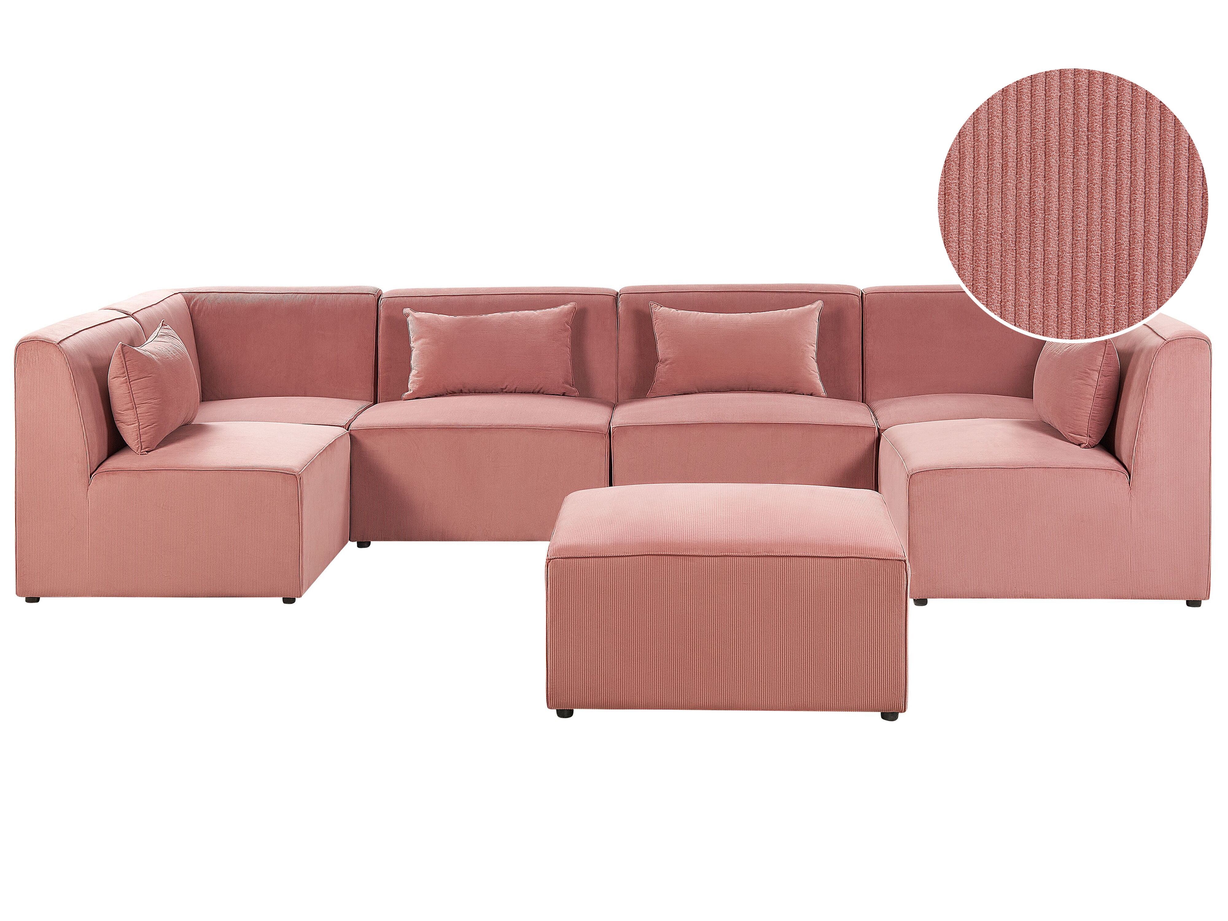 Sofá en forma de U 6 plazas de pana rosa con reposapiés LEMVIG | Beliani.es