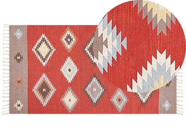 Alfombra kilim de algodón rojo/marrón/beige 80 x 150 cm LORUT
