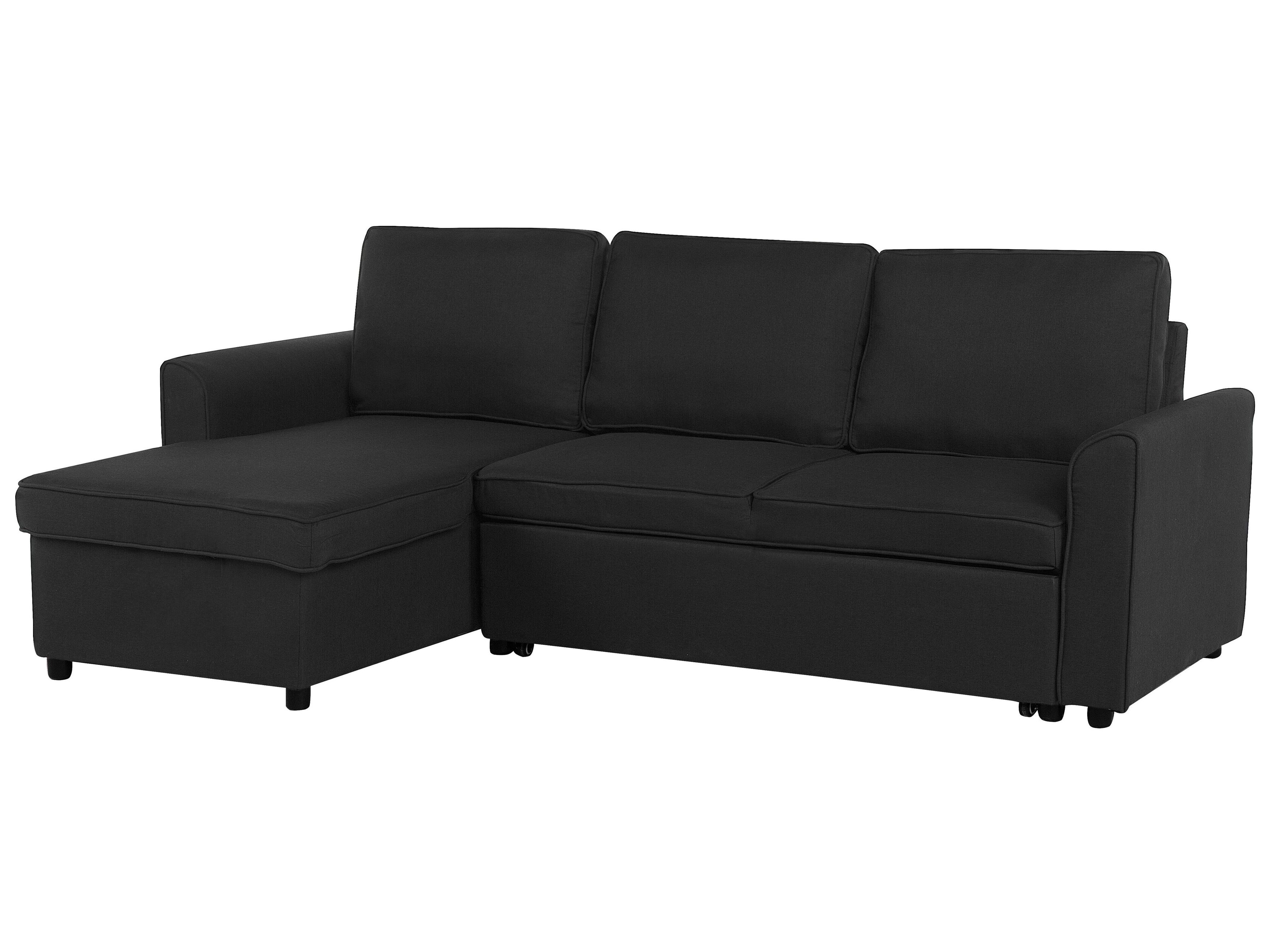 Right Hand Fabric Corner Sofa Bed with Storage Black NESNA Beliani.co.uk