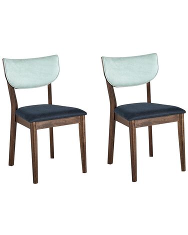 Set of 2 Wooden Dining Chairs Dark Wood and Blue MOKA