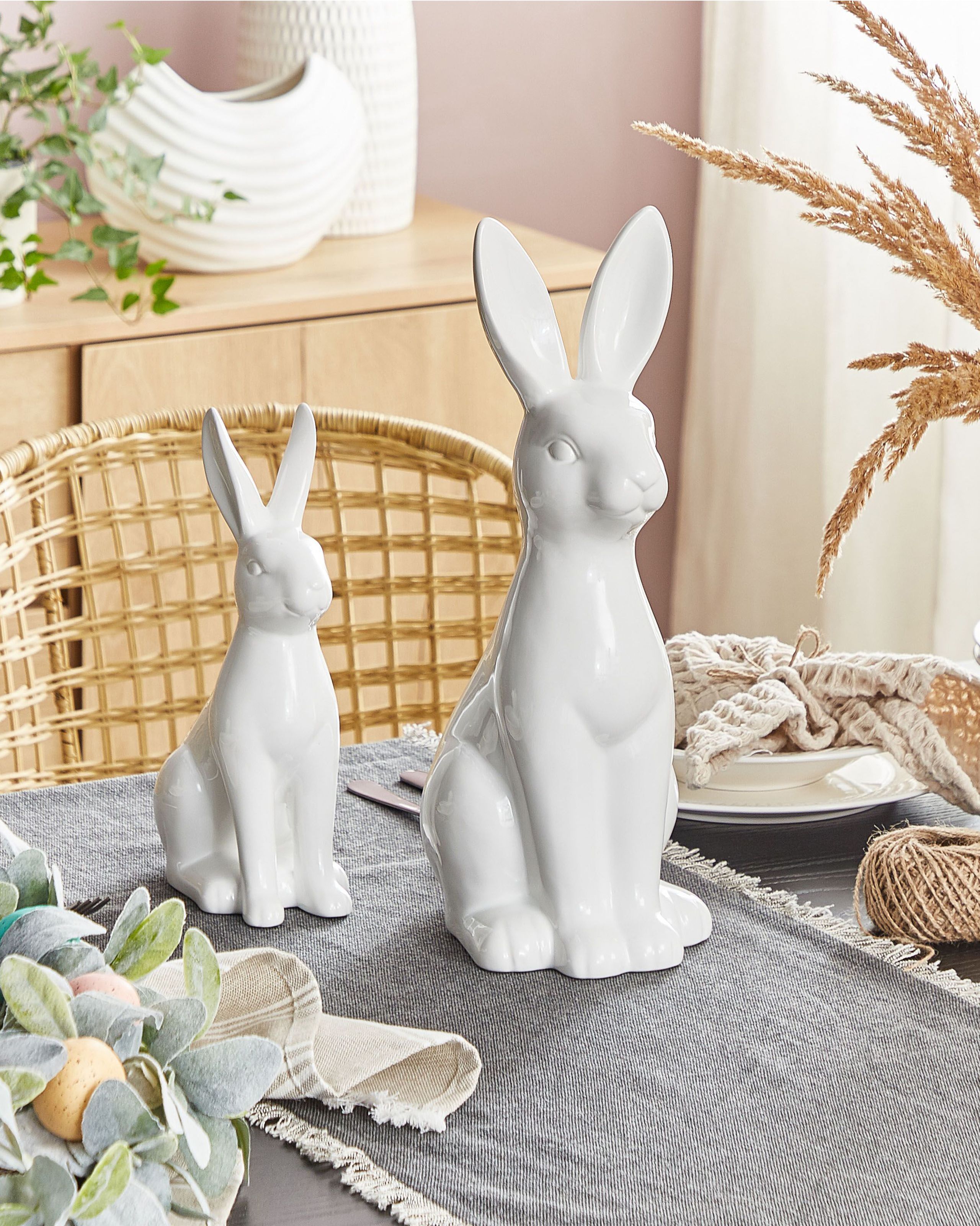Figura decorativa com forma de coelho cerâmico branco 39 cm PAIMPOL