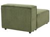 Kombinálható háromszemélyes jobb oldali zöld kordbársony kanapé ottománnal APRICA_895410