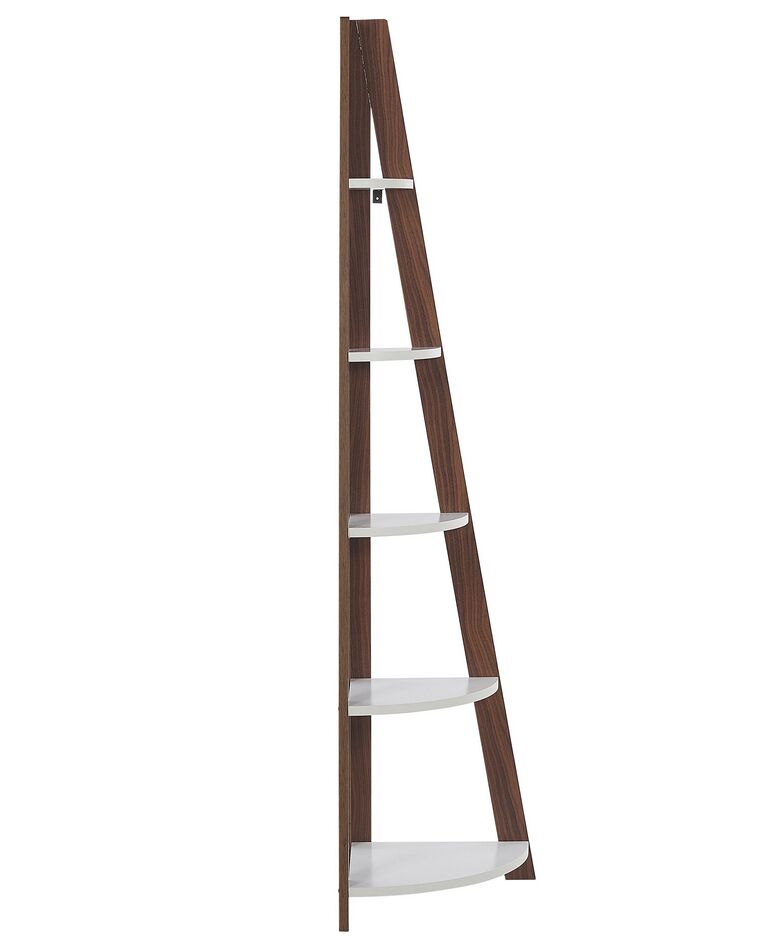 4 Tier Corner Ladder Shelf Dark Wood and White MOBILE SOLO Beliani.co.uk