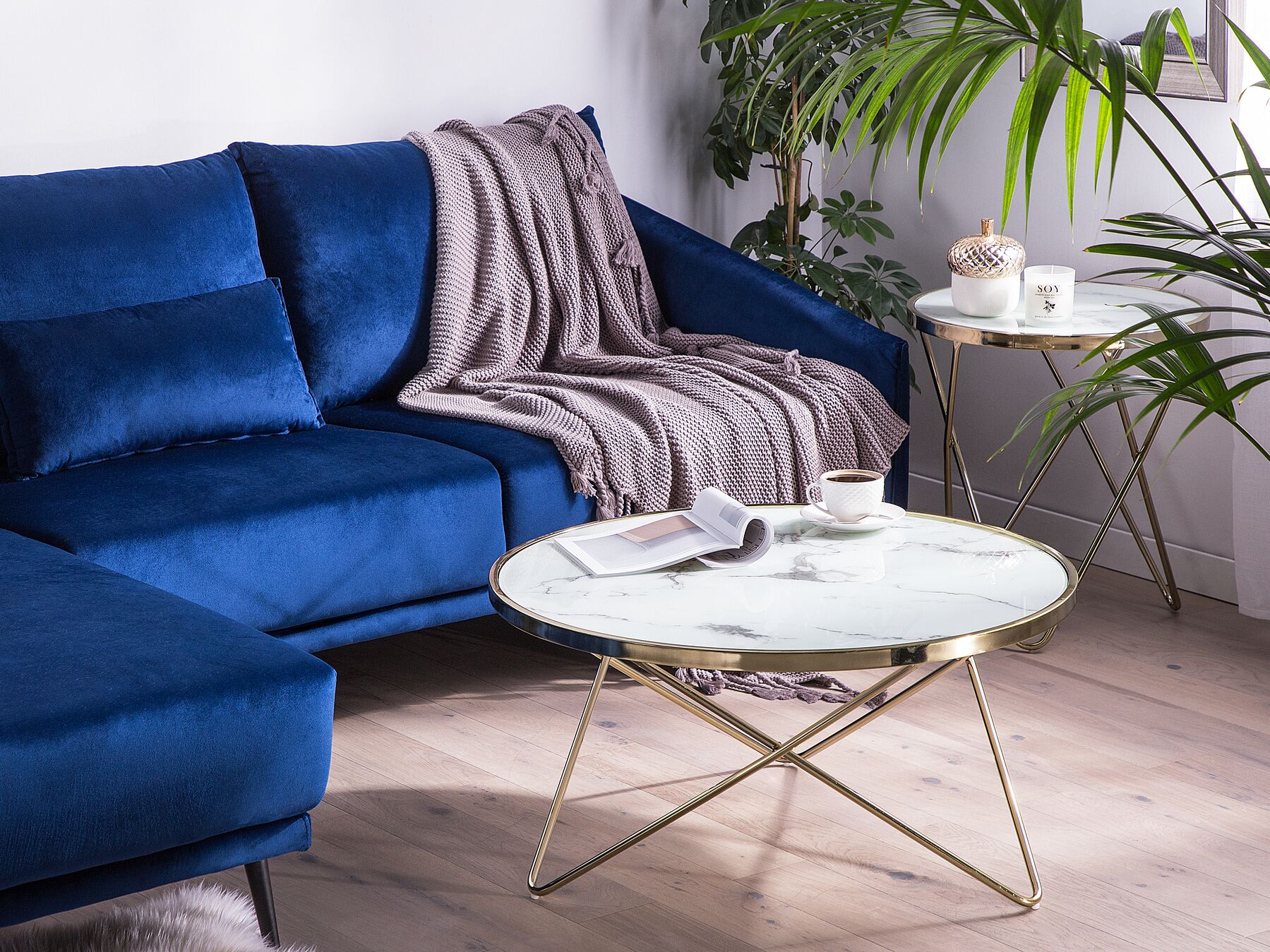 Coffee Table Marble Effect White with Gold MERIDIAN II Beliani.co.uk