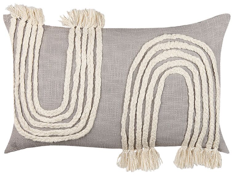 Embroidered Cotton Cushion 35 x 55 cm Grey and Beige OCIMUM_839026