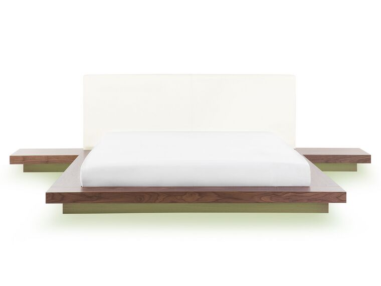 EU King Size Bed with LED and Bedside Tables Dark Wood ZEN_796162