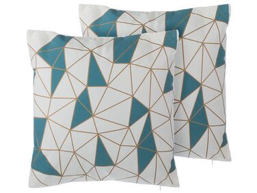 Sierkussen set van 2 geometrisch patroon blauw 45 x 45 cm CLARKIA