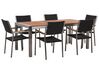Hatszemélyes étkezőasztal eukaliptusz asztallappal és fekete rattanszékekkel GROSSETO_768486