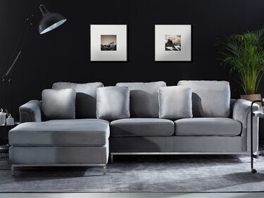 Right Hand Velvet Corner Sofa Light Grey OSLO