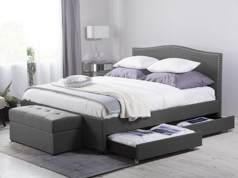 Fabric Eu Super King Bed With Storage, Grey King Bed With Storage Underneath