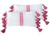 2 bawełniane poduszki dekoracyjne z frędzlami 30 x 50 cm biało-różowe LOVELY_911634