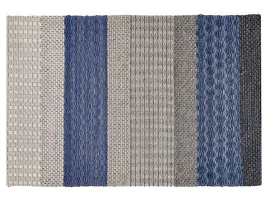 Teppich Wolle grau / blau 140 x 200 cm Streifenmuster Kurzflor AKKAYA