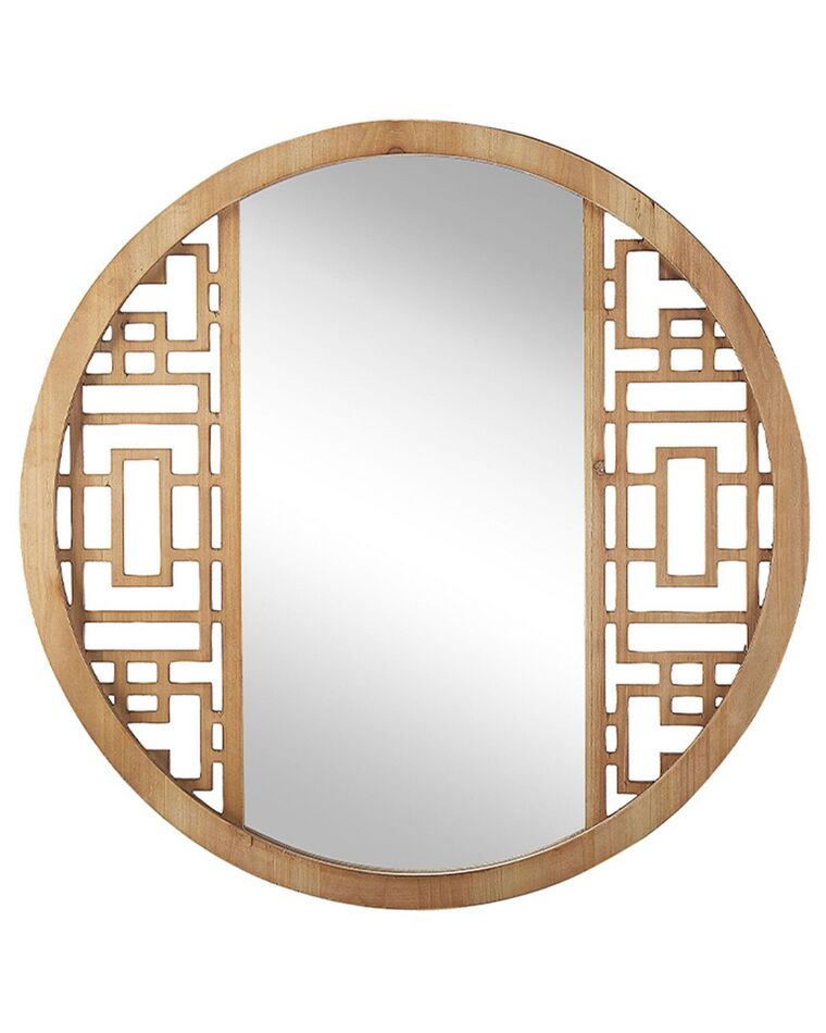 Round Wooden Wall Mirror ⌀ 60 cm Light FIRMINY_797023