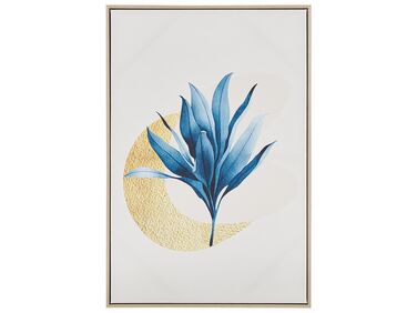 Quadro com motivo floral creme e azul 63 x 93 cm CORVARO
