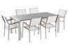 Conjunto de mesa com tampo triplo granito polido cinzento 180 x 90 cm e 6 cadeiras brancas GROSSETO_394282