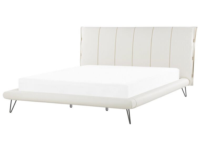Beliani Bed White Minimalist With Headboard Faux Leather Eu Super King Size 6ft Betin, White Leather Upholstered Bed King