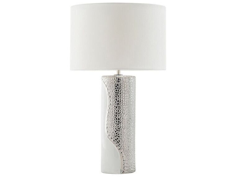 Bílá a stříbrná stolní lampa na noční stolek AIKEN_540634