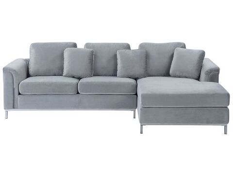 Left Hand Velvet Corner Sofa Light Grey Oslo Beliani Sk Left Hand Velvet Corner Sofa Light Grey, Velvet Corner Sofa Bed Grey
