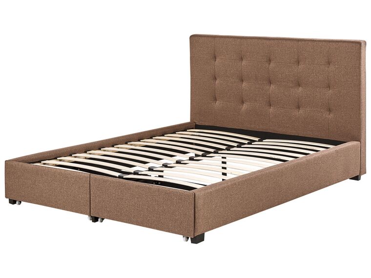 Fabric EU King Size Bed with Storage Brown LA ROCHELLE Beliani.co.uk