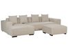 Right Hand Jumbo Cord Corner Sofa with Ottoman Beige LUNGO_898501