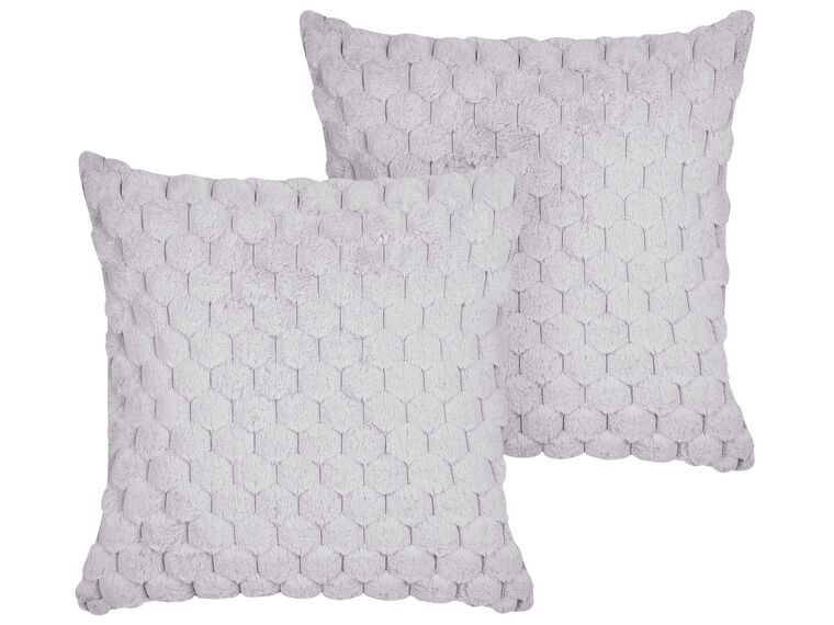 Set of 2 Faux Fur Cushions 43 x 43 cm Light Grey PURSLANE_856314